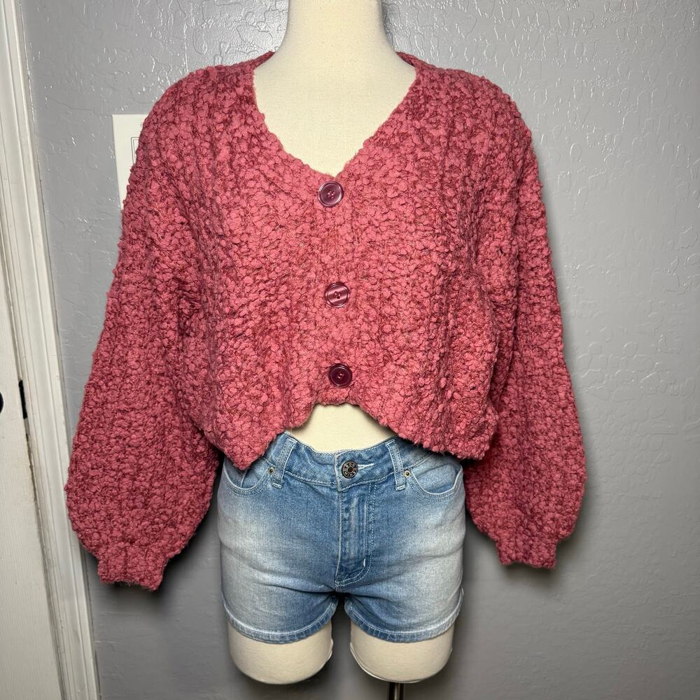 Forever 21 Women's Popcorn Knit Cardigan Sweater, Pink, M